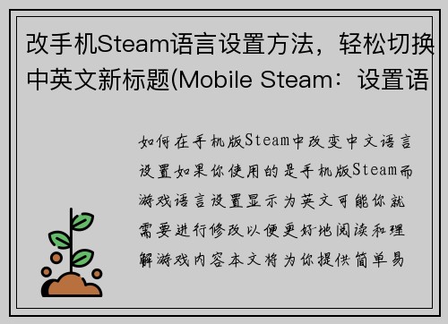 改手机Steam语言设置方法，轻松切换中英文新标题(Mobile Steam：设置语言轻松切换中英文)